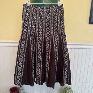 Ashley Stewart Brown & White Embroidered Maxi Skirt Size 2X Linen Blend